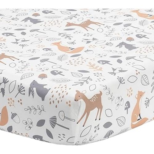 Bedtime Originals Deer Park Fitted Crib Sheet, Multicolor , 28x52x8 Inch (Pack of 1)