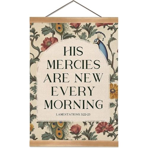 Christian Poster Wall Art Decor, Christian Bible Verse His Mercies are New Every Morning Boho Wall Art Framed Decor for Bedroom Living Room Office Nursery, 12x16inch