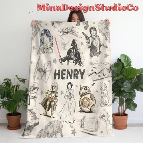 Personalized Disney Star Wars Blanket, Galaxy&#39;s Edge Star Wars Birthday Boy, Birthday Girl Gift, May The Force be With You Family Home Decor