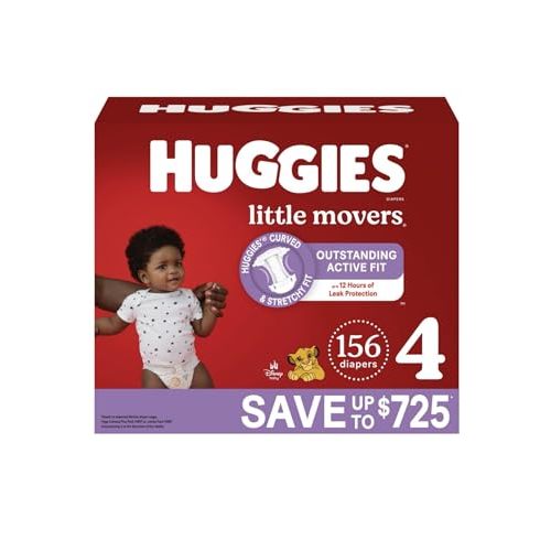 Huggies Little Movers Diapers, Size 4-22-37 Pounds (156 Count)