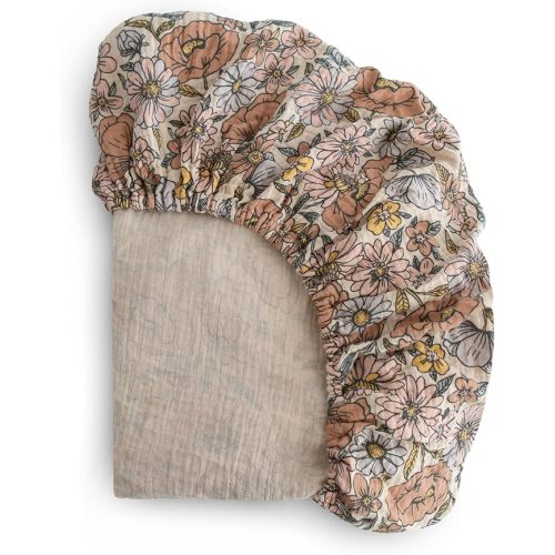 mushie Extra Soft Muslin Fitted Crib Sheet | 192 Thread Count | 28"x 52" (Retro Flowers)