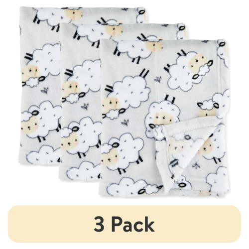 (3 pack) Parent's Choice Grey Sheep Plush Baby Blanket,Infant Unisex, 30" x 36"