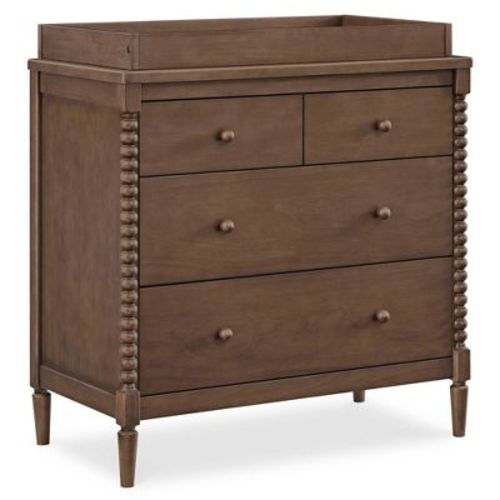 Delta Children Saint 4 Drawer Dresser With Changing Top And Interlocking Drawers - Greenguard Gold Certified - Teak Brown