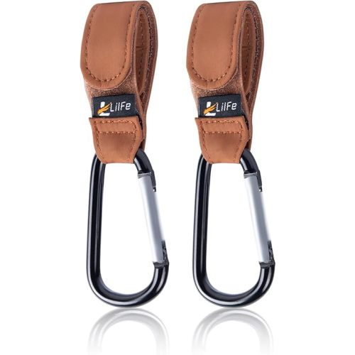 2 Pcs Brown Baby Stroller Hooks for Hanging | Multipurpose Stroller Straps with Durable and Stylish Stroller Clips for Diaper Bags | The Perfect Mummy Hook for Pram, Wheelchair, Shopping and Pet Carts