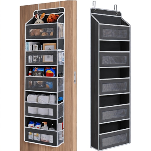 SPORTS JOY 5-shelf Over Door Organizer Storage, Upgrade Hanging Storage with Clear Window, 50lbs Load Storage Organizer for Bedroom, Bathroom, Nursery, Baby Kids Toys, Diapers, Pantry (Black)
