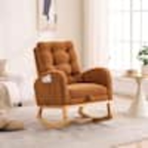 Nestfair Caramel Accent Rocking High-Back Rocker Sofa Armchair with Footrest and Storage Pocket AC231P9292