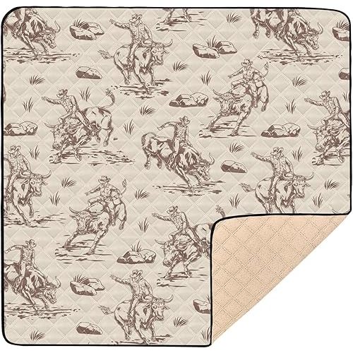 Selerdon Baby Play Mat Western Cowboy Horse 50" X 50" Play Gym Crawling Mat Soft Non-Slip Portable Picnic Floor Mat for Infant, Babies, Toddler, Kids