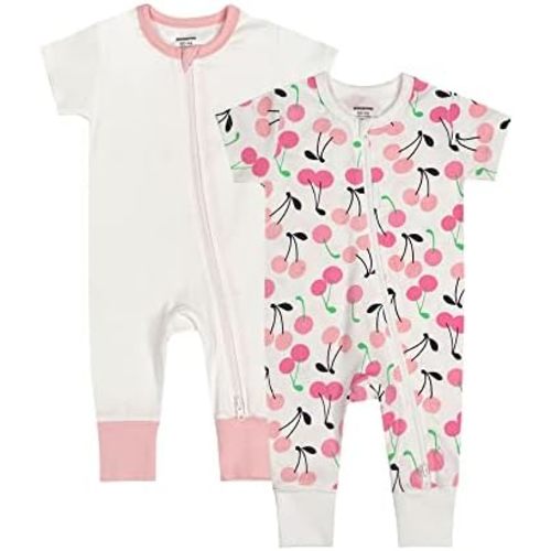 Teach Leanbh Baby Boys Girls 2 Pack 2 Way Zipper Footless Pajamas Cotton Short Sleeve Printing Romper Sleep and Play