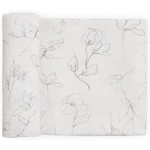 Little Unicorn 100% Natural Organic Cotton Muslin Swaddle Blanket (Pencil Floral)