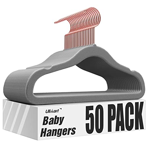 Ulimart Baby Hangers Velvet 50 Pack-11.4 Inch,Baby Clothes Hangers Non Slip, Baby Hangers for Closet,Durable Infant/Toddler Hangers Gray Hangers