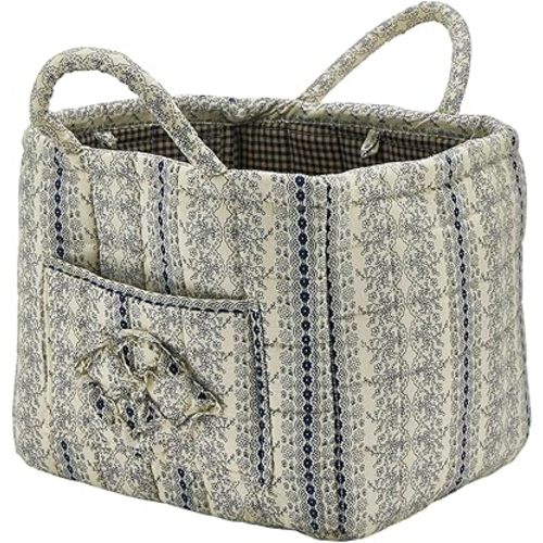 Quilted Fabric Storage Basket with Handles & Pocket, Foldable Laundry Hamper Boho Floral Print Organizer Bin for Home, Picnic, Office 12"x10"x10" (B-4)