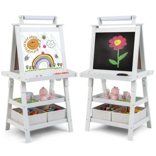 Costway 3 in 1 Double-Sided Wooden Kid's Art Easel Whiteboard, Color: White - Out of Stock