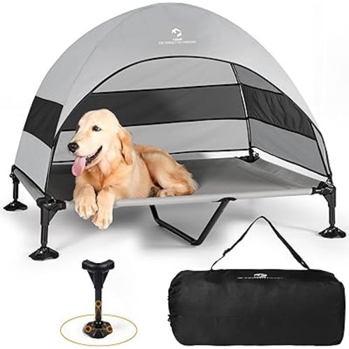 Elevated Dog Bed with Canopy |Included Travel Bag| |XL Size Portable Dog Bed|Widened Anti Slip Feet & Rain Resistant|Cooling|Elevated|Raised Cot for Large Dogs|Removable Shade