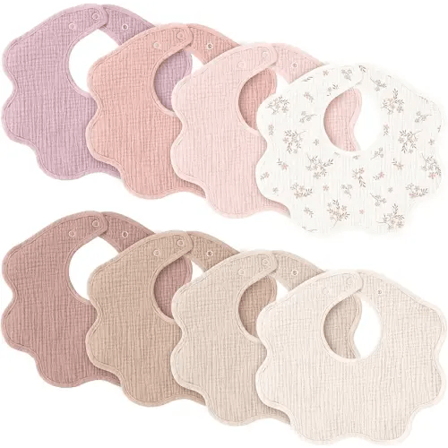 Konssy Muslin Baby Bibs 8 Pack, 100% Cotton Absorbent Bandana Drool Bibs for Teething and Drooling for Unisex Boys and Girls