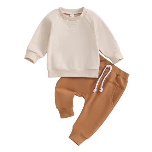 Toddler Baby Boy Clothes Solid Color Long Sleeve Crewneck Sweatshirt Top Casual Pants Set 2Pcs Fall Winter Outfits