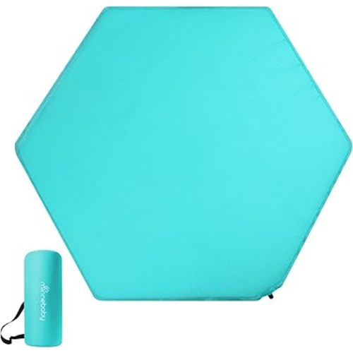 Minnebaby Hexagon Playpen Mat Compatible with Graco Traveler Playard & Regalo Play Yard, Self Inflating Playard Pad, Comfortable and Portable Playmat with Carrying Bag - Aqua