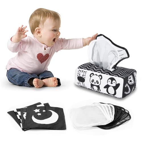 Yeeeasy High Contrast Black and White Montessori Tissue Box Toy for Newborns and Babies 3 Months - Sensory Baby Toy