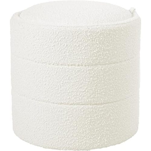 HomePop Storage Round Ottoman with Removable Lid Home Décor|Upholstered Round Foot Rest Ottoman - Cream Boucle
