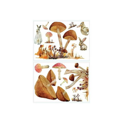 Mushroom Giant Peel and Stick Wall Decal: Vinyl Boho Stickers, Modern Botanical Decor, 13pc