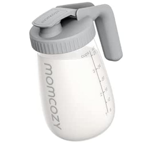 Momcozy Breast Milk Pitcher, Resistant to Heat and Cold Abrupt Temp Swings, No Leak Breast Milk Fridge Storage Container With Wide Mouth, Fast Baby Formula Maker, 1 Quart Mason Jar, Grey - Gray