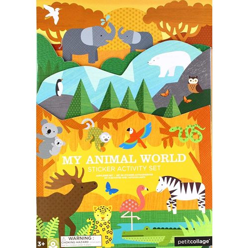 Petit Collage Sticker Activity Book, My Animal World – Giant Fold Out Sticker Book for Kids, Includes Over 100 Reusable Stickers – Activity Toys for Ages 4+