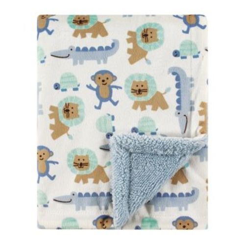 Luvable Friends Baby Boy Plush Blanket with Faux Shearling Back, Boy Jungle, One Size