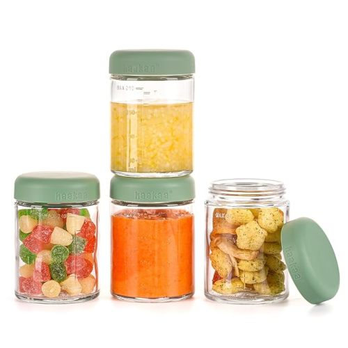 Haakaa Glass Baby Food Storage Container with Silicone Lid – 4pc 4 x 7oz,Premium Lab-Quality Borosilicate Glass, Plastic-Free, Freezer, Microwave & Ovensafe. - 4 x 7 Ounce(4pcs)