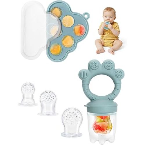 Baby Breastmilk Popsicle Molds & Fruit Food Feeder Pacifier, Silicone Baby Food Storage Containers, Baby Popsicle Molds Teething for Toddler Teething & Infant Self Feeding (Blue)