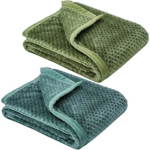 Fuzzy Blanket or Fluffy Blanket for Baby, Soft Warm Cozy Coral Fleece Toddler, Infant or Newborn Receiving Blanket for Crib, Stroller, Travel, Decorative, 30”×40”, Olive Green+Black Green