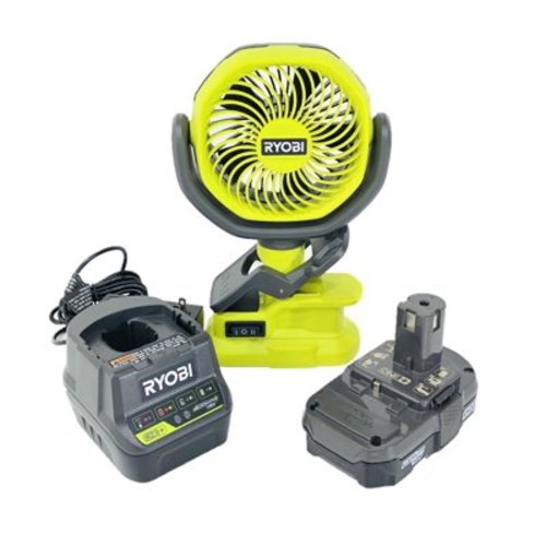 Ryobi ONE+ 4" 2-Speed Cordless Clamp Fan with 1.5 Ah Battery and Charger Personal Fan