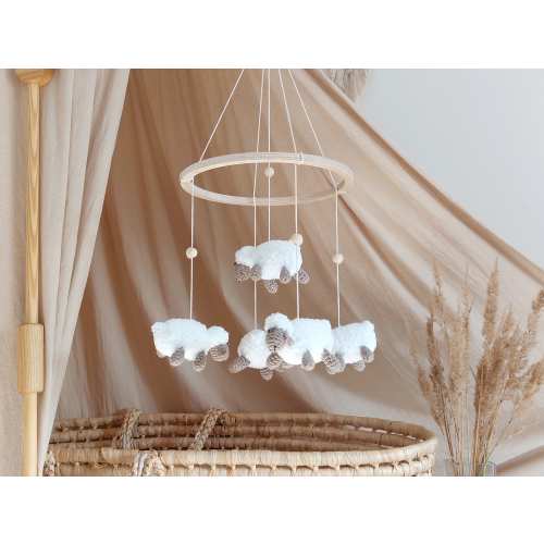 Lamb nursery mobile, sheep baby mobile, ewe crib mobile