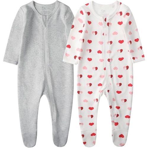 O2 BABY Baby Boys Girls Organic Cotton Zip-Front Sleeper Pajamas, Footed Sleep 'n Play