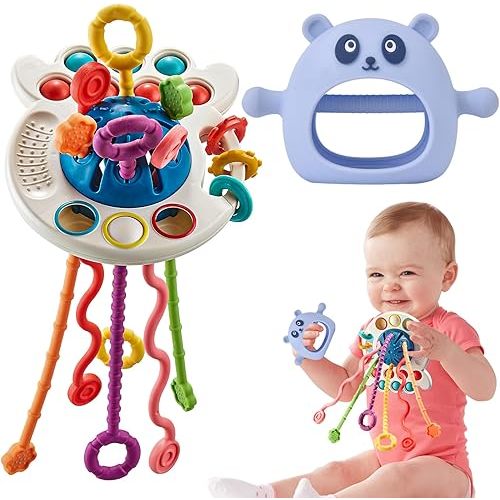 Baby Toys 6 to 12 Months, Montessori Toys for 1 Year Old, Infant Sensory Pull String Toys, Baby Teether or Teething Toys for 6 8 9 10 12 18 Months, Travel Toys for Car Seat Stroller