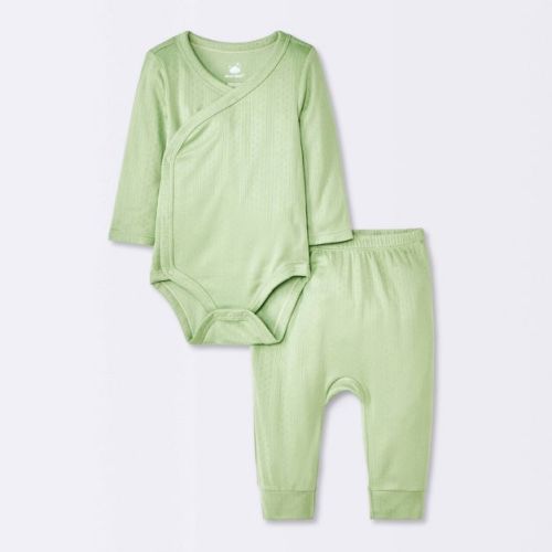 Baby 2pc Neutral Pointelle Top & Bottom Set - Cloud Island™ Green
