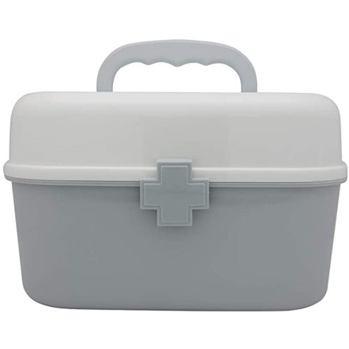 BangQiao Plastic First Aid Storage Box Container Bin with Removable Tray and Portable Handle, Family Emergency Medicine Kit Case Organizer, White&Gray