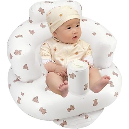 Inflatable Baby Seat for Babies 3-36 Months, Inflatable Baby Chair for Learning to Sit, Summer Floating Seat with Built in Air Pump, Blow Up Baby Chair for Home or Camping (Bear cub)