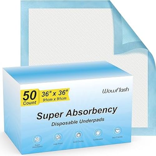 50 Count 36” x 36” Super Absorbency Disposable Underpads, Leakproof Quick Drying Disposable Pads for Baby, Puppy & Adults, Bed Pads Disposable Adults, Incontinence Pads, Dog Pee Pads
