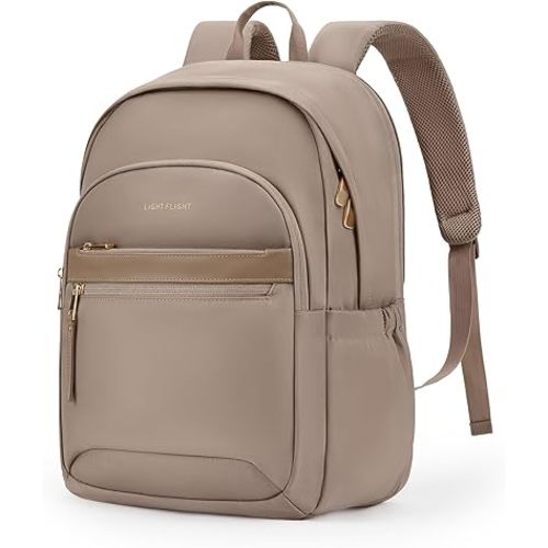 LIGHT FLIGHT Travel Backpack for Women, 15.6 Inch Stylish Laptop Backpack, Computer Bag for College Work Daily, Water-Resistant Casual Daypack with USB Port, Champagne