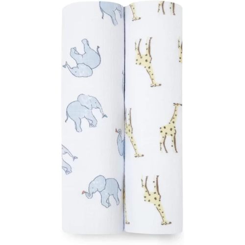 aden + anais Essentials Muslin Swaddle Blankets, Newborn Receiving Blanket for Swaddling, 100% Cotton Baby Swaddle Wrap, 2 Pack, Safari