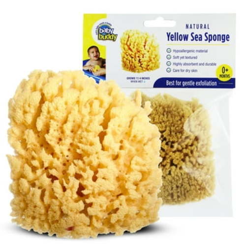 Baby Buddy Natural Baby Bath Sponge 4in for Newborn, Soft Yellow Sea Sponge, Biodegradable, 1pk