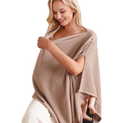 Konssy Knitted Nursing Cover for Breastfeeding, Soft & Breathable Privacy Poncho, Multi-Use Feeding Shawl, Comfortable & Portable Breastfeeding Cover for Women (Camel)