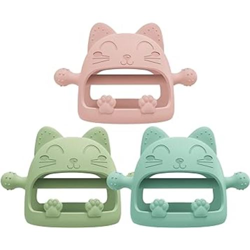 Baby Teether Toys,Silicone Teething Toys for Babies 0-6 Months,Never Drop Baby Chew Toys for Teething Relief, Teething Pacifiers,Baby Toys 0-6 Months,Ideal Gifts for Baby Shower（Cartoon Cat