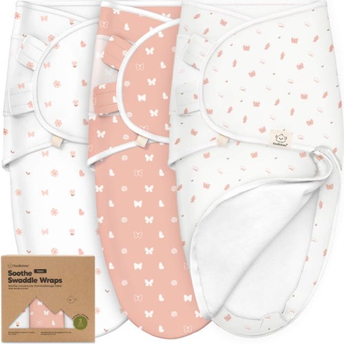 KeaBabies 3-Pack Soothe Zippy Swaddle Wrap, Medium, Butterflies
