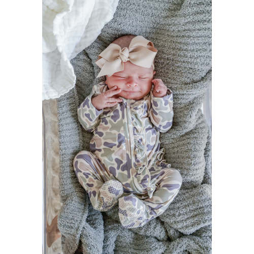 Ruffle Zipper Footie in Camo Cutie | Caden Lane