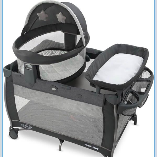 Graco Pack n Play Dome LX Playard with Baby Bassinet, Lightweight Portable Crib, Push-Button Fold Travel Crib, Redmond, Convertible