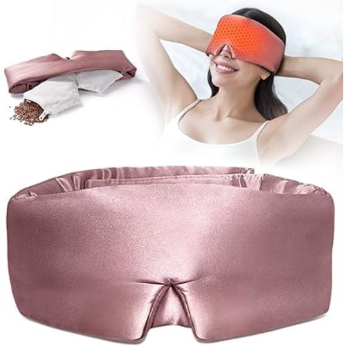 LitBear Mulberry Silk Sleep Mask 22 Momme, Microwave Heated Eye Mask for Dry Eyes, Adjustable Weighted Sleeping Mask for Women Men, Warm Compress Light Blocking Eye Cover for Relax