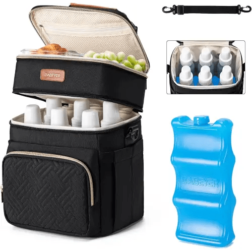 Insulated Breastmilk Cooler Bag with Ice Pack - Holds 6x9oz Bottles, Leakproof Double Layer, Bottle Cooler Bag with Adjustable Strap for Nursing Moms, Daycare & Travel