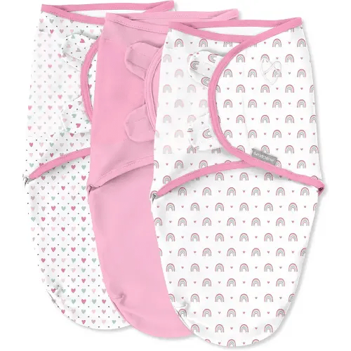 SwaddleMe by Ingenuity Original Swaddle, 100% Cotton, Improves Sleep & Calms Startle Reflex, 0-3 Months, 3-Pack - Over the Rainbow