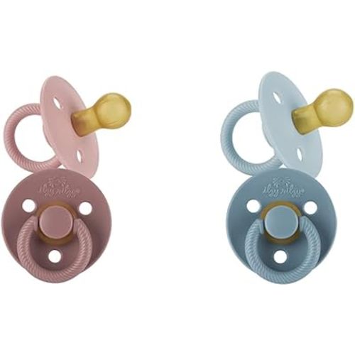 Itzy Ritzy Natural Rubber Pacifiers Set of 2, Newborn 0-6 Months, Cherry Nipple, Safety Shields, Stylish Cable Handle, 2 Colors