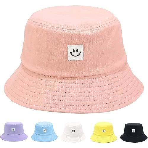 Kids Sun Hat Smile Face Bucket Hat for Girls Boys Summer Sun Protection Cotton Unisex Beach Cap